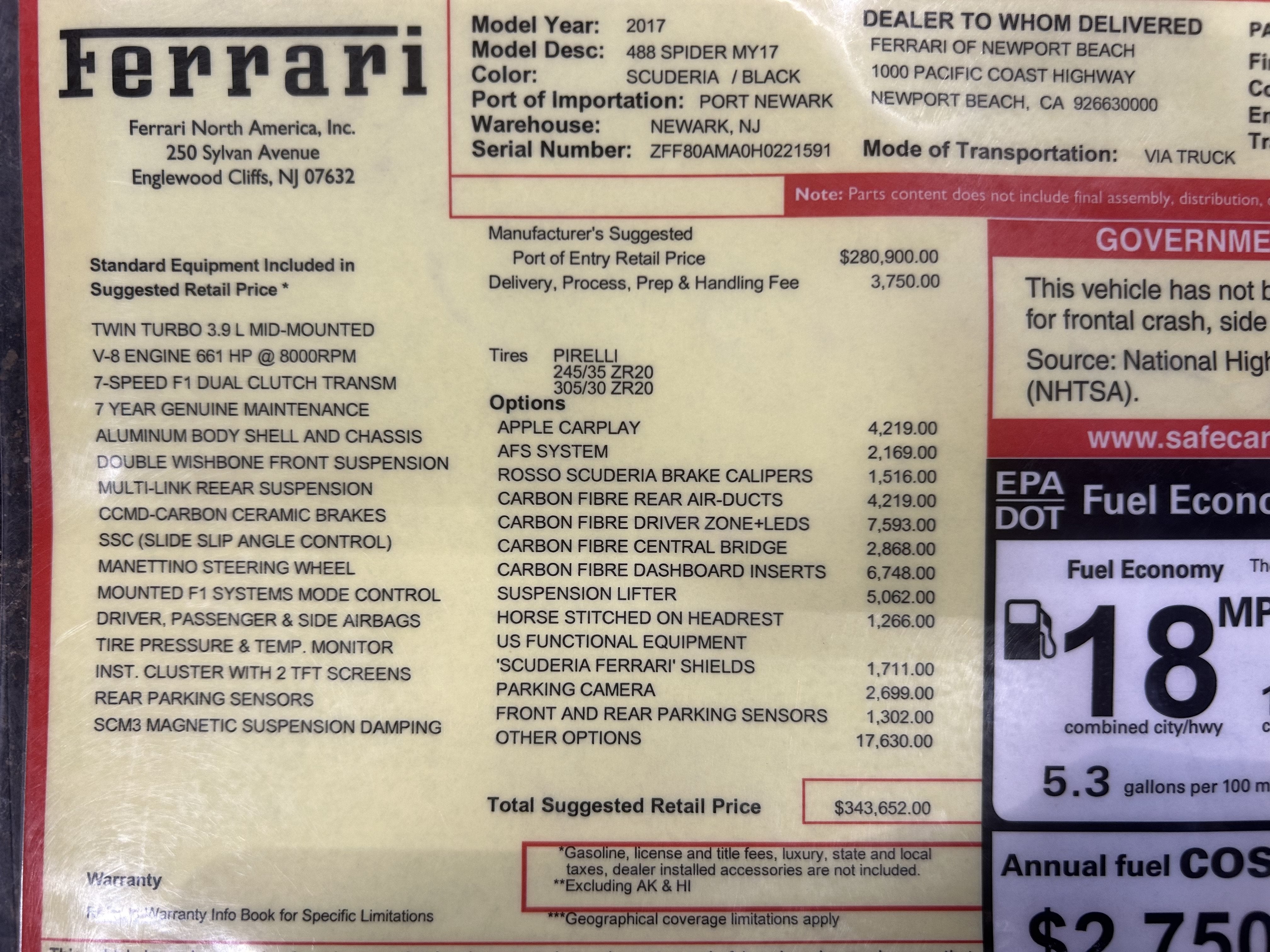 2017 Ferrari 488 Spider Base