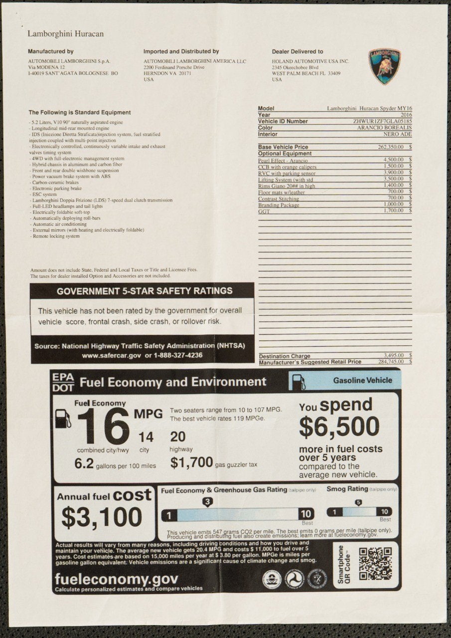 2016 Lamborghini Huracan LP 610-4 Spyder