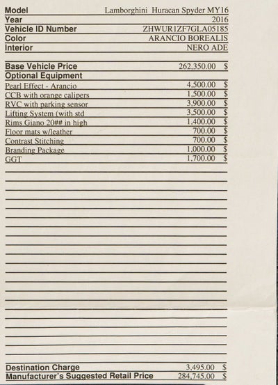 2016 Lamborghini Huracan LP 610-4 Spyder